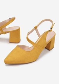 Born2be - Żółte Czółenka Physalaira. Nosek buta: otwarty. Zapięcie: pasek. Kolor: żółty. Materiał: skóra ekologiczna, jeans. Wzór: gładki, geometria. Obcas: na obcasie. Wysokość obcasa: średni #4