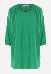 Born2be - Zielona Rozkloszowana Sukienka Mini z Plisowaniem Telesi. Kolekcja: plus size. Kolor: zielony. Długość rękawa: długi rękaw. Typ sukienki: dla puszystych. Długość: mini #3
