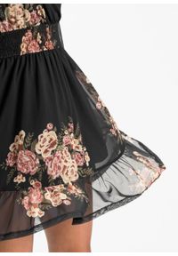 Sukienka z falbaną bonprix czarny w kwiaty. Kolor: czarny. Wzór: kwiaty. Styl: elegancki #2