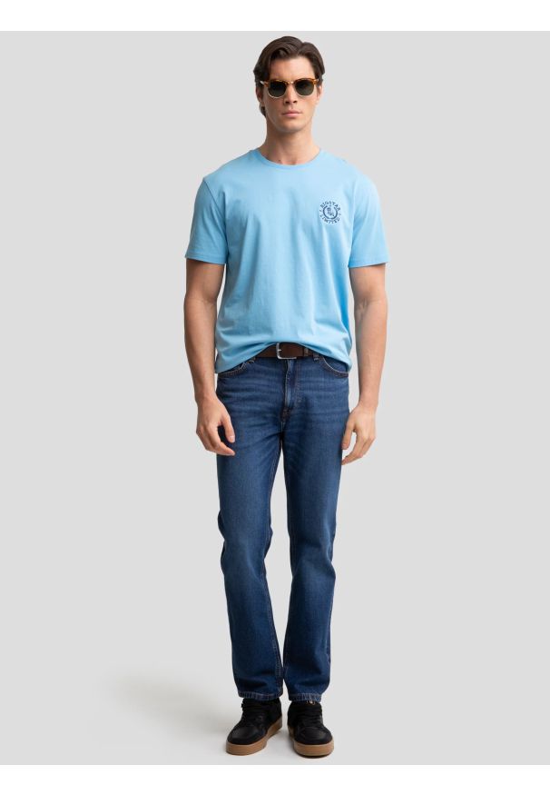 Big-Star - Jeansy męskie z prostą nogawką granatowe Toros 571. Okazja: na co dzień. Stan: podwyższony. Kolor: niebieski. Styl: casual, klasyczny, vintage, elegancki