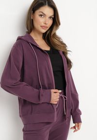 Born2be - Ciemnofioletowy 2-częściowy Komplet Dresowy z Bluzą i Spodniami Seraphelle. Kolor: fioletowy. Materiał: dresówka