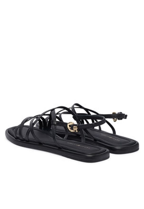 TOMMY HILFIGER - Tommy Hilfiger Sandały Flat Strappy FW0FW09220 Czarny. Kolor: czarny. Materiał: skóra