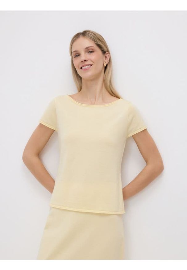 Reserved - Dzianinowa bluzka - jasnożółty. Kolor: żółty. Materiał: dzianina