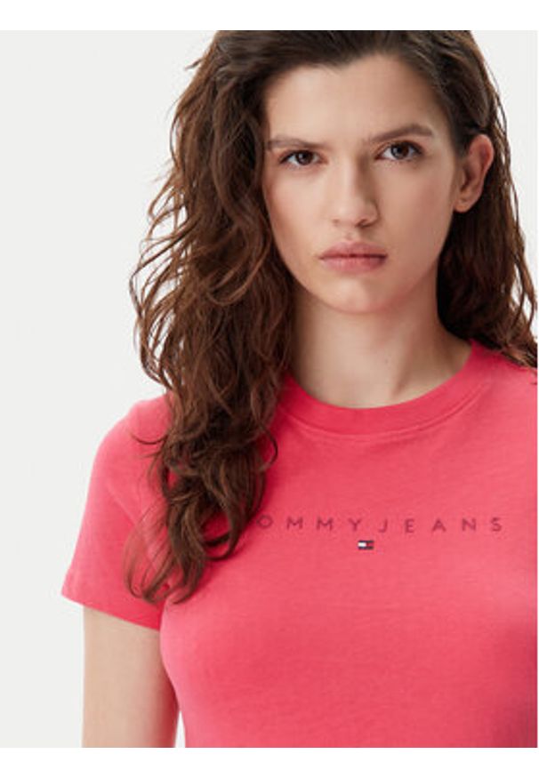 Tommy Jeans T-Shirt Tonal Linear DW0DW20315 Różowy Slim Fit. Kolor: różowy. Materiał: bawełna