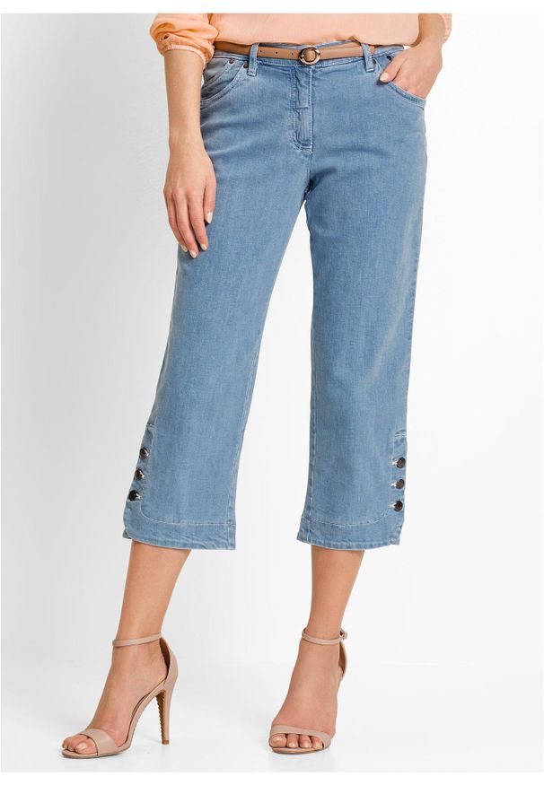 bonprix - Dżinsy rybaczki. Kolor: niebieski. Styl: elegancki