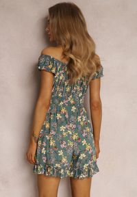 Renee - Zielony Kombinezon z Wiskozy Rumi. Kolor: zielony. Materiał: wiskoza. Długość rękawa: krótki rękaw. Długość: krótkie. Wzór: kwiaty #5