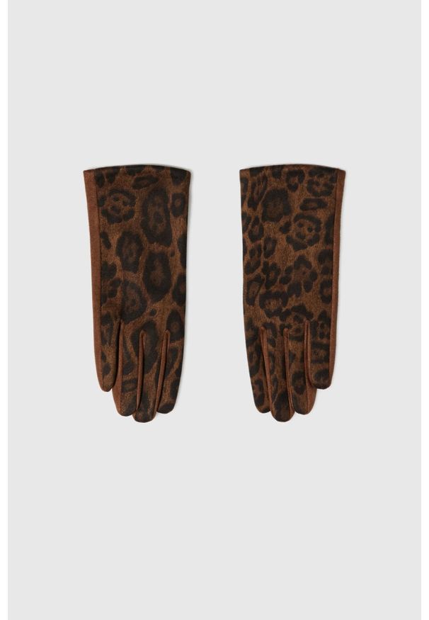 MOODO - Rękawiczki w panterkę brązowe. Kolor: brązowy. Materiał: poliester. Wzór: motyw zwierzęcy