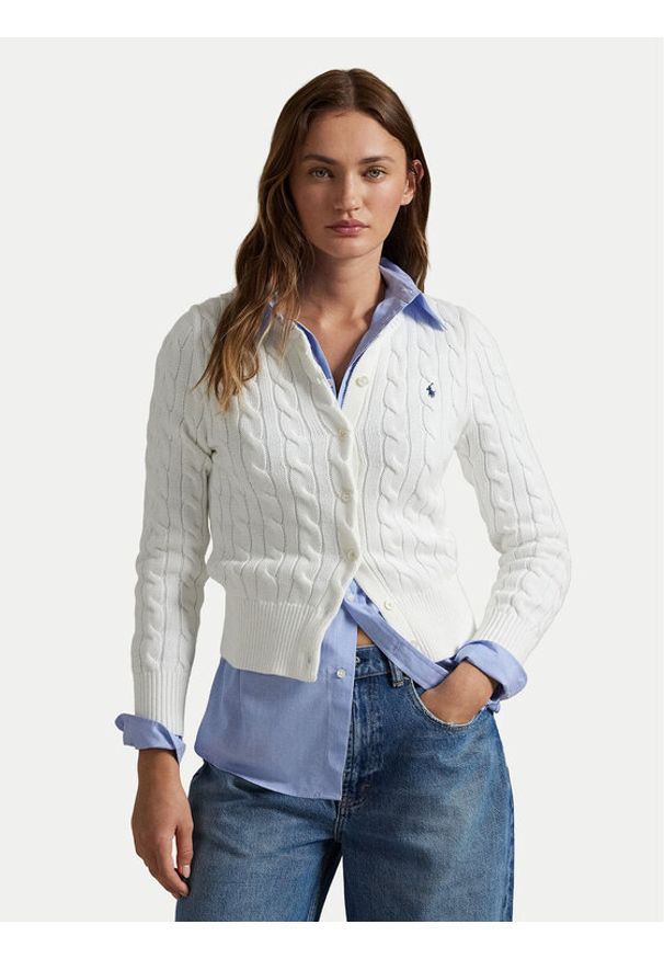 Polo Ralph Lauren Kardigan 211891643001 Biały Regular Fit. Typ kołnierza: polo. Kolor: biały. Materiał: bawełna