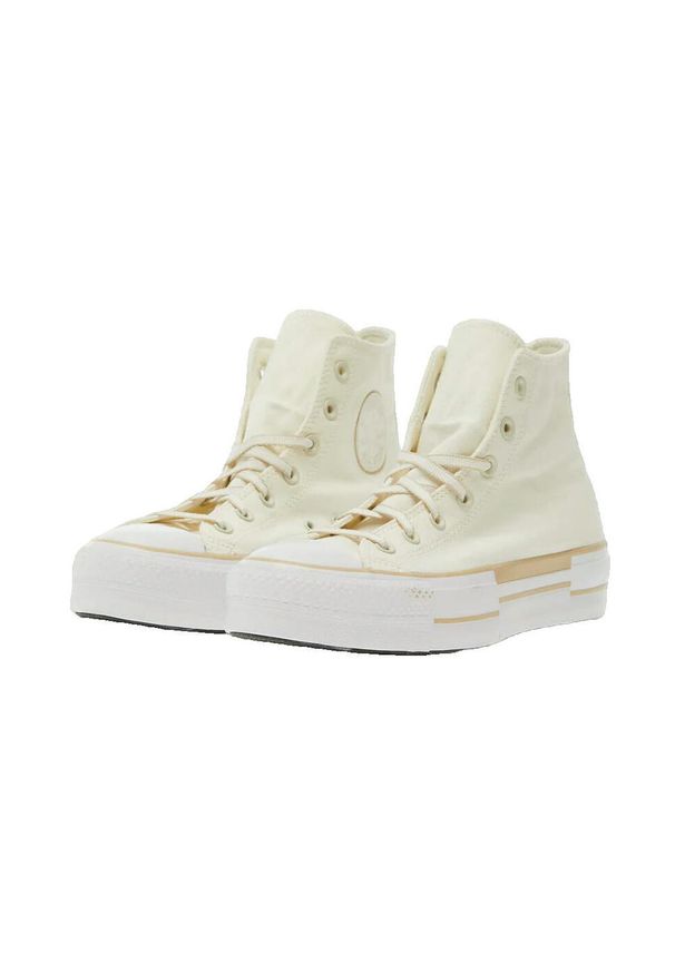 Trampki Converse Chuck Taylor All Star Lift, Kobiety. Wysokość cholewki: za kostkę. Zapięcie: sznurówki. Kolor: beżowy. Materiał: materiał, syntetyk. Szerokość cholewki: normalna. Obcas: na platformie. Model: Converse All Star. Sport: turystyka piesza