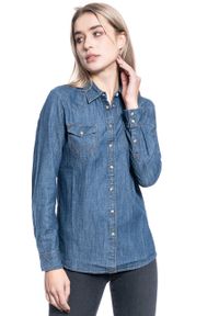 Wrangler - KOSZULA DAMSKA WRANGLER LS DENIM SHIRT DARK INDIGO W5Z12AX1E. Materiał: denim