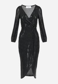 Born2be - Czarna Sukienka Kopertowa z Cekinami adicy. Kolor: czarny. Długość rękawa: długi rękaw. Typ sukienki: kopertowe. Długość: midi #5