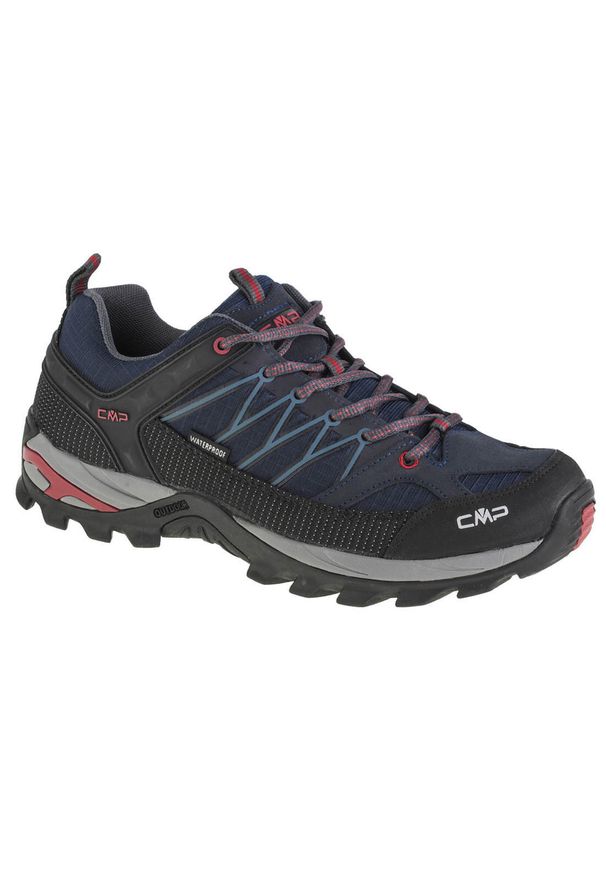 Buty trekkingowe męskie CMP Rigel WP. Zapięcie: sznurówki. Kolor: wielokolorowy, niebieski, czarny. Materiał: guma, skóra, tkanina, materiał, syntetyk. Szerokość cholewki: normalna