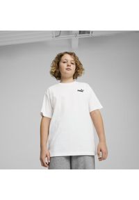 Puma - Młodzieżowa luźna koszulka ESS z małym logo No. 1 PUMA White. Kolor: biały. Materiał: prążkowany. Wzór: haft. Sport: joga i pilates