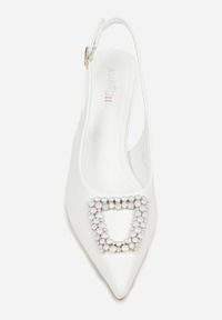 Renee - Białe Sandały na Szpilce Ozdobione Aplikacją z Cyrkoniami Isleheart. Zapięcie: sprzączka. Kolor: biały. Materiał: jeans. Wzór: aplikacja. Obcas: na szpilce. Styl: elegancki #9