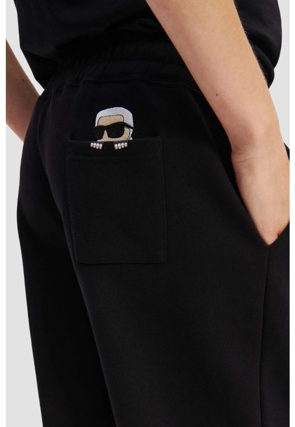 Karl Lagerfeld - KARL LAGERFELD Czarne damskie spodnie dresowe Ikon Peak-a-Boo, Rozmiar M. Kolor: czarny. Materiał: dresówka