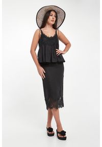 Twinset Milano - Spódnica lniana z koronką TWINSET. Materiał: len, koronka. Wzór: koronka #1