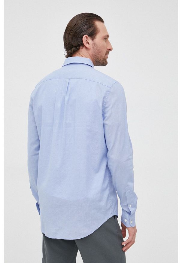 Samsoe & Samsoe - Samsoe Samsoe koszula lniana męska regular z kołnierzykiem button-down. Typ kołnierza: button down. Kolor: niebieski. Materiał: len