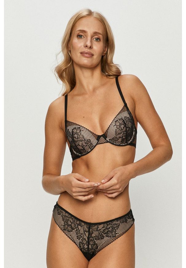DKNY - Dkny - Biustonosz. Kolor: czarny. Rodzaj stanika: odpinane ramiączka, biustonosz z fiszbinami. Wzór: gładki