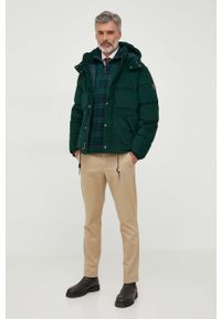 Polo Ralph Lauren kurtka sztruksowa puchowa kolor zielony zimowa. Typ kołnierza: polo. Kolor: zielony. Materiał: puch, sztruks. Sezon: zima #5