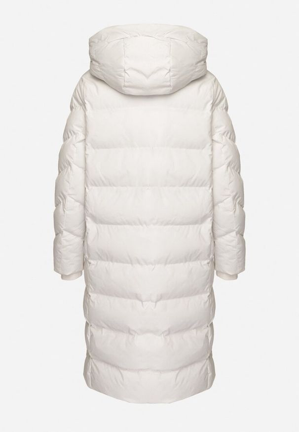 Born2be - Biała Długa Kurtka z Kapturem Ściągaczami i Dołem Zapinanym na Napy Sialinnor. Okazja: na co dzień. Typ kołnierza: kaptur. Kolor: biały. Materiał: jeans. Długość: długie. Styl: casual, elegancki