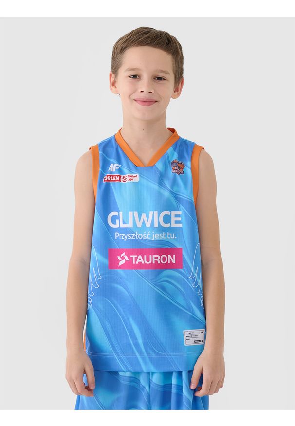 4f - 4F Koszulka meczowa replika wyjazdowa z sezonu 2024/25 dziecięca 4F x PLK - GTK Gliwice - multikolor 134/140 (8-10 lat). Typ kołnierza: dekolt w serek. Kolor: wielokolorowy. Materiał: dzianina, włókno, materiał, syntetyk. Wzór: nadruk, gładki, ze splotem. Sezon: lato. Sport: koszykówka, fitness