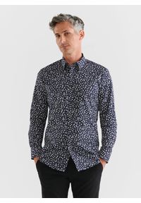 Pako Lorente - PAKO LORENTE – Granatowa koszula męska w kwiatki P23WF-1X-005-G-S. Okazja: na co dzień. Kolor: niebieski. Materiał: jeans, bawełna, elastan. Wzór: kwiaty. Styl: casual #8