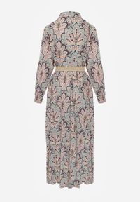 Born2be - Miętowo-Różowa Sukienka z Guzikami i Plecionym Paskiem z Klamrą Aralty. Kolor: miętowy. Długość rękawa: długi rękaw. Sezon: wiosna, lato. Typ sukienki: koszulowe #4