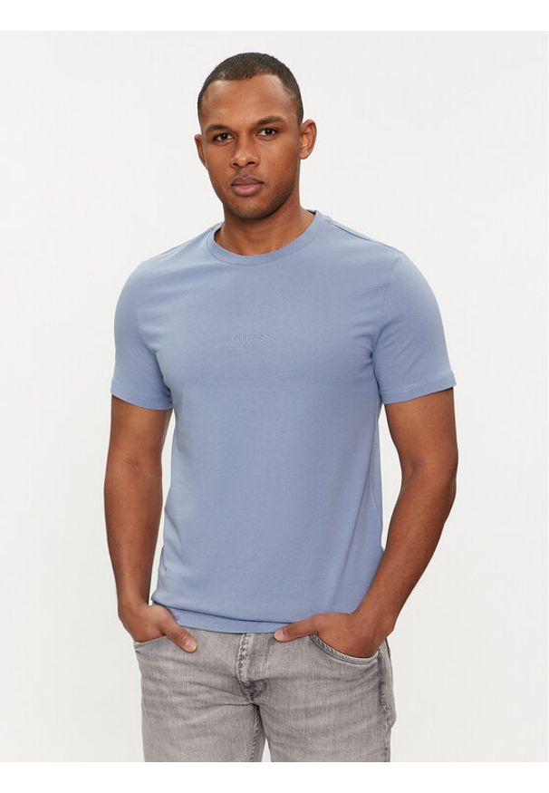 Guess T-Shirt Aidy M2YI72 I3Z14 Niebieski Slim Fit. Kolor: niebieski. Materiał: bawełna
