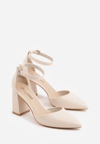 Renee - Beżowe Czółenka na Słupku w Klasycznym Stylu ze Szpiczastym Noskiem Zelelle. Nosek buta: szpiczasty. Kolor: beżowy. Wzór: gładki. Obcas: na słupku. Styl: klasyczny #8