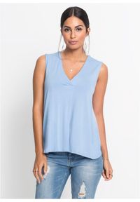 bonprix - Top z miękkiej mieszanki wiskozy. Typ kołnierza: dekolt w serek. Kolor: niebieski. Materiał: wiskoza. Styl: elegancki #1