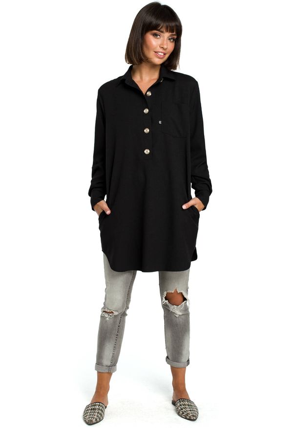 BE - Koszulowa tunika oversize z lnem. Materiał: len. Sezon: lato. Typ sukienki: oversize, koszulowe