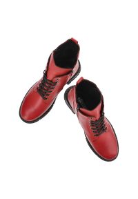 Czerwone Botki Artiker Modne Skórzane Buty. Kolor: czerwony. Materiał: skóra #2