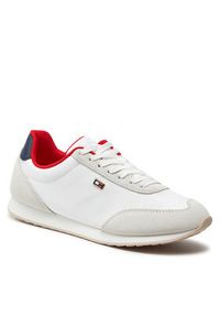 TOMMY HILFIGER - Tommy Hilfiger Sneakersy Flag Heritage Runner FW0FW08077 Biały. Kolor: biały. Materiał: skóra, zamsz