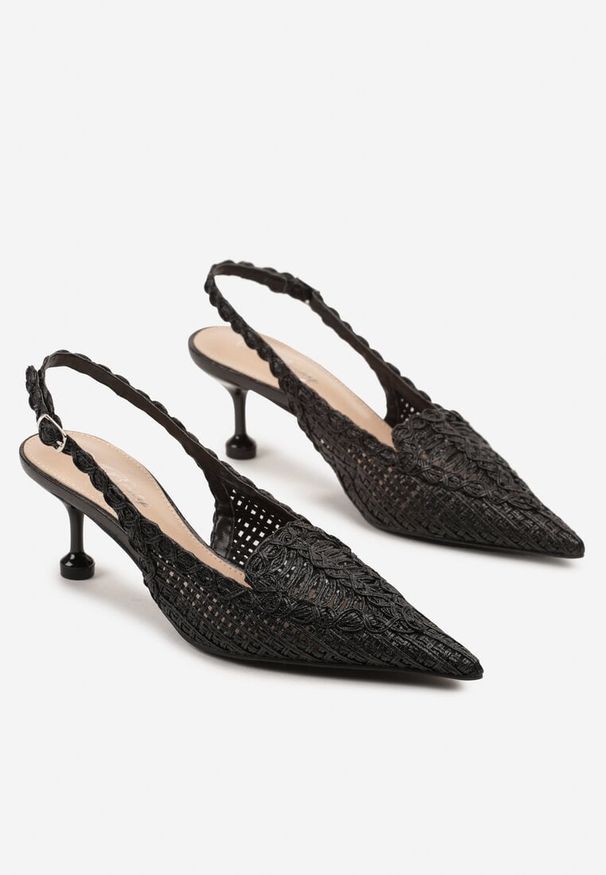 Born2be - Czarne Sandały na Geometrycznej Szpilce Bez Pięty Sepalora. Zapięcie: sprzączka. Kolor: czarny. Wzór: geometria. Sezon: wiosna. Styl: elegancki