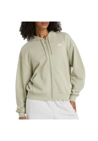 Bluza damska New Balance WJ41501OVN - zielona. Typ kołnierza: kaptur. Kolor: zielony. Materiał: prążkowany, bawełna, materiał, poliester. Wzór: ze splotem. Styl: sportowy, elegancki