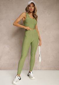 Renee - Ciemnozielony Tank Top z Tłoczonym Wzorem Aeronna. Okazja: na co dzień. Kolor: zielony. Materiał: jeans. Styl: klasyczny, casual