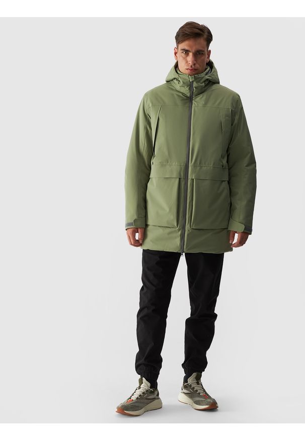 4f - 4F Parka przejściowa membrana 8000 męska - khaki S. Okazja: na co dzień. Typ kołnierza: kaptur. Kolor: oliwkowy, brązowy, wielokolorowy. Materiał: dzianina, poliester, syntetyk, materiał, tkanina. Sezon: zima. Styl: sportowy, casual