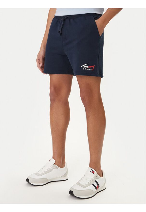 Tommy Jeans Szorty sportowe Signature DM0DM23017 Granatowy Regular Fit. Kolor: niebieski. Materiał: bawełna. Styl: sportowy