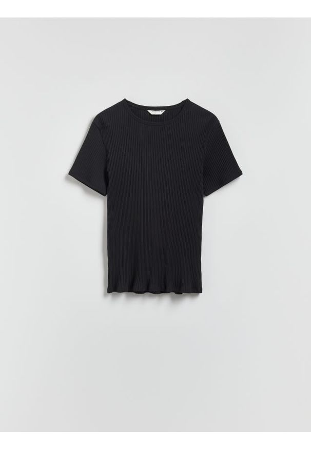 Reserved - T-shirt slim fit - czarny. Kolor: czarny. Materiał: bawełna, dzianina