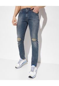 Versace Jeans Couture - VERSACE JEANS COUTURE - Jeansy z przetarciami. Kolor: niebieski. Wzór: aplikacja