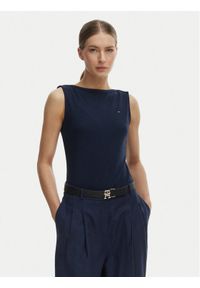 TOMMY HILFIGER - Tommy Hilfiger Top WW0WW47807 Granatowy Slim Fit. Kolor: niebieski. Materiał: wiskoza #1