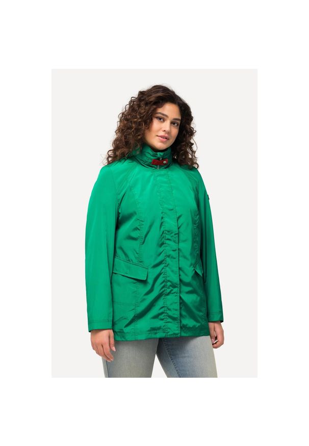 ULLA POPKEN - Damskie Kurtka funkcyjna HYPRAR stójka kaptur 2-kierunkowy zamek błyskawiczny. Typ kołnierza: kołnierzyk stójkowy. Kolekcja: plus size. Kolor: zielony. Materiał: poliester, materiał. Sport: turystyka piesza