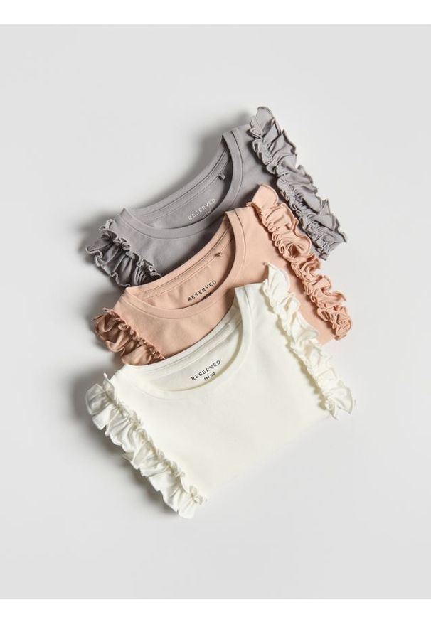 Reserved - Koszulka z falbanką 3 pack - złamana biel. Materiał: bawełna