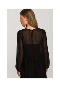 Stylove - Sukienka wieczorowa szyfonowa rozkloszowana z falbaną czarna. Okazja: na randkę. Kolor: czarny. Materiał: szyfon. Styl: wizytowy. Długość: maxi #2