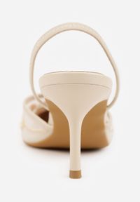 Born2be - Beżowe Szpilki VICES z Odkrytą Piętą z Bogato Zdobionym Noskiem z Koralikami Daphironei. Okazja: na co dzień, do pracy, na spotkanie biznesowe. Kolor: beżowy. Materiał: jeans. Wzór: aplikacja. Obcas: na szpilce. Styl: klasyczny, casual, biznesowy, elegancki #3