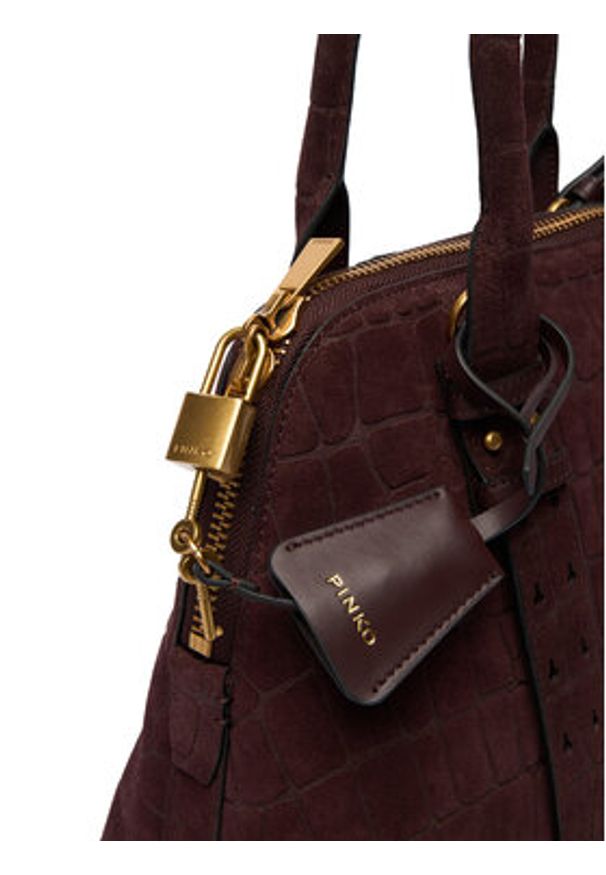 Pinko - PINKO Torebka Bowling Bag Medium AI 25-26 PLTT 105906 A2YW Bordowy. Kolor: czerwony. Materiał: zamszowe, skórzane