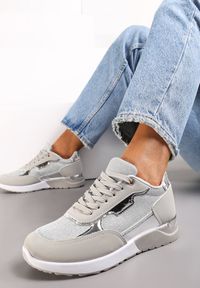 Renee - Srebrne Brokatowe Sneakersy z Metalicznymi Wstawkami Decima. Kolor: srebrny #2