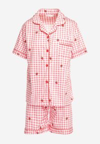 Renee - Różowo-Biały Komplet Piżamowy Koszula na Guziki i Szorty o Luźnym Fasonie w Kratę Anseli. Kolor: różowy. Wzór: kratka #4