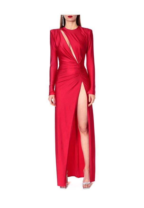 AGGI - Sukienka maxi Adriana Shy Cherry. Kolor: czerwony. Materiał: materiał. Długość rękawa: długi rękaw. Typ sukienki: dopasowane. Długość: maxi