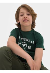 4f - T-shirt z nadrukiem chłopięcy. Kolor: zielony. Materiał: bawełna. Wzór: nadruk